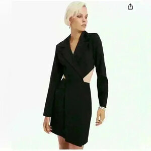 NWT Trendyol Women's Lapel Collar Standard Cutout Black Dress Size 2
